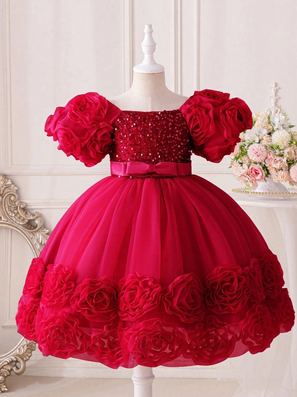 Princess Dress With 3D Flower Sleeves